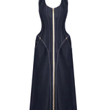 Denim Zip Maxi Dress