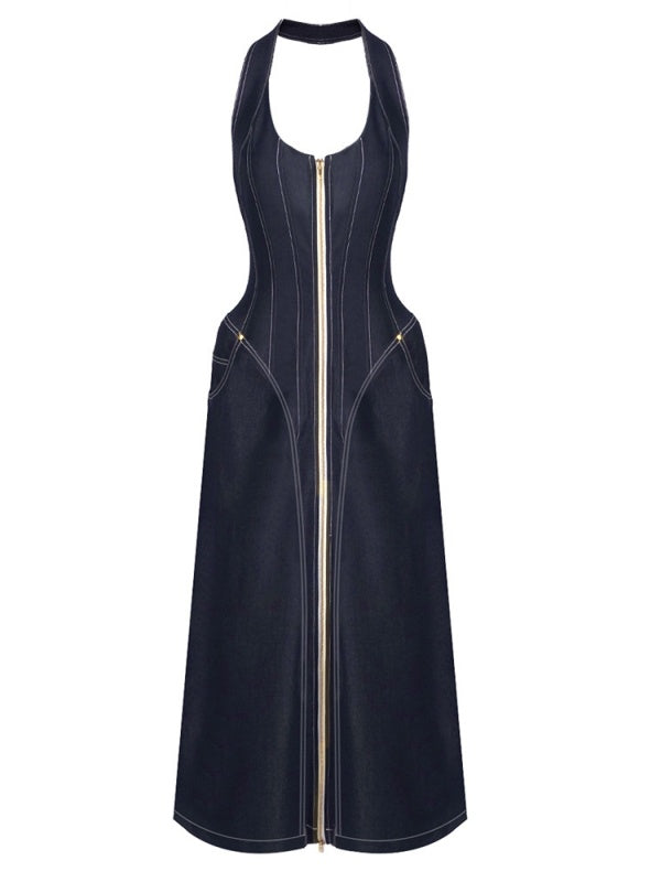 Denim Zip Maxi Dress
