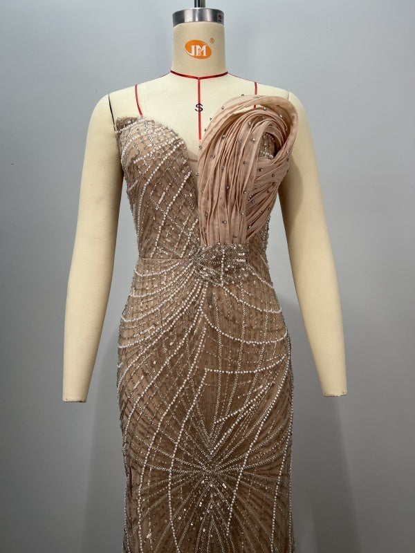 Sequin One-Shoulder Gown