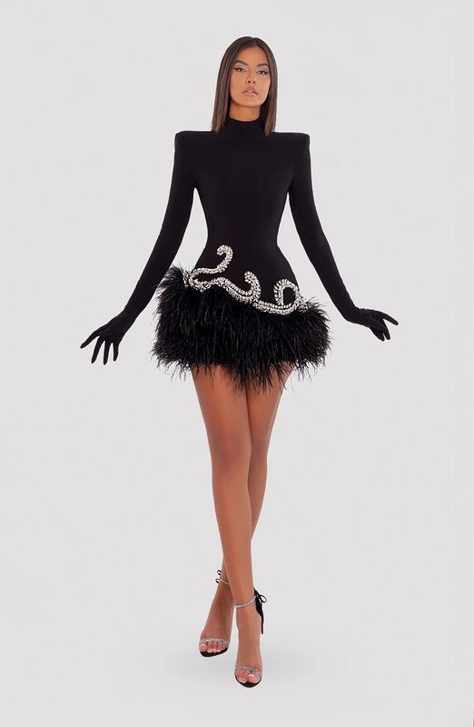Louise Velvet Feather Dress