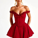 Crimson Ruffle Corset Mini Dress