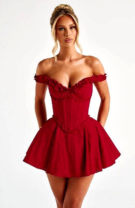 Crimson Ruffle Corset Mini Dress