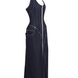 Denim Zip Maxi Dress