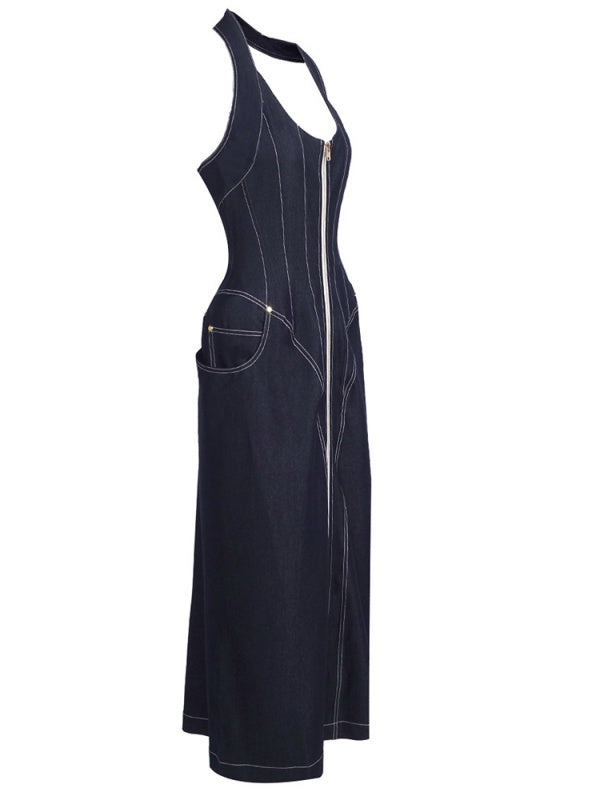Denim Zip Maxi Dress