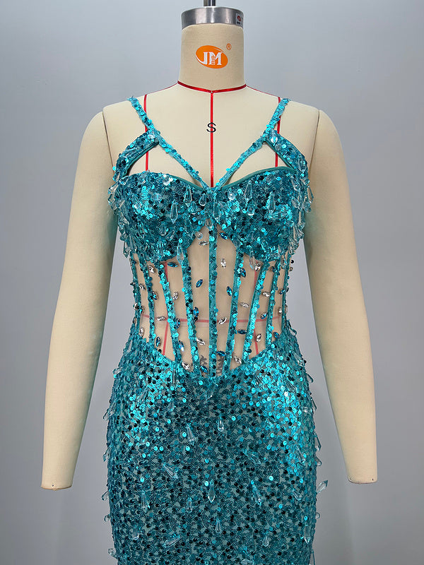 Aqua Dazzle Crystal Gown