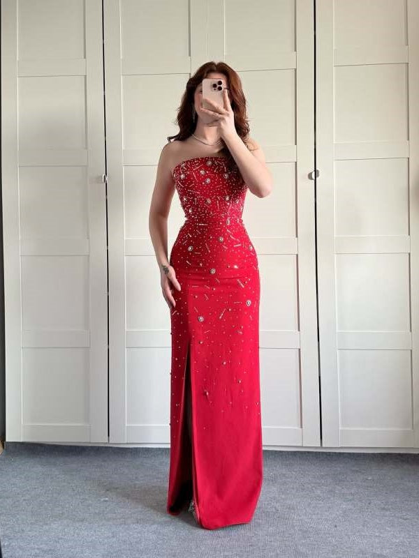 Red Strapless Gown