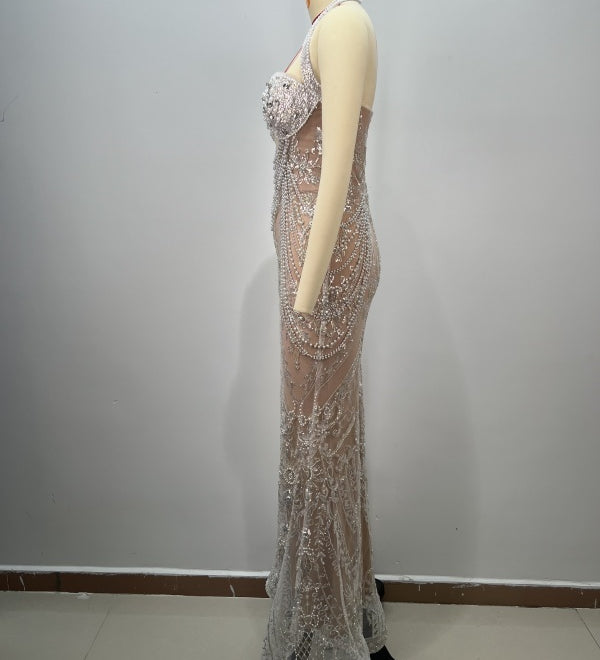 Beaded Nude Gown