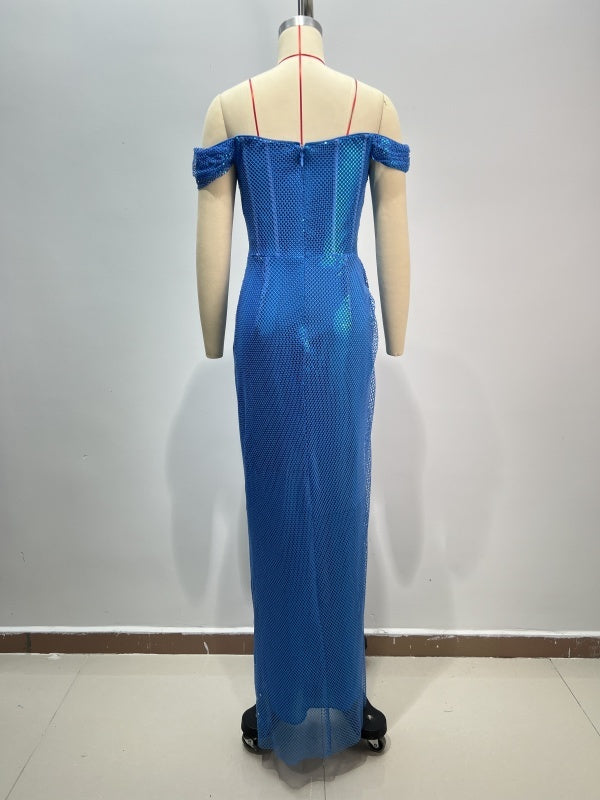 Blue Off-Shoulder Gown