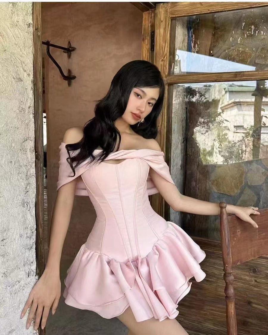 Rosé Ruffle Corset Mini Dress