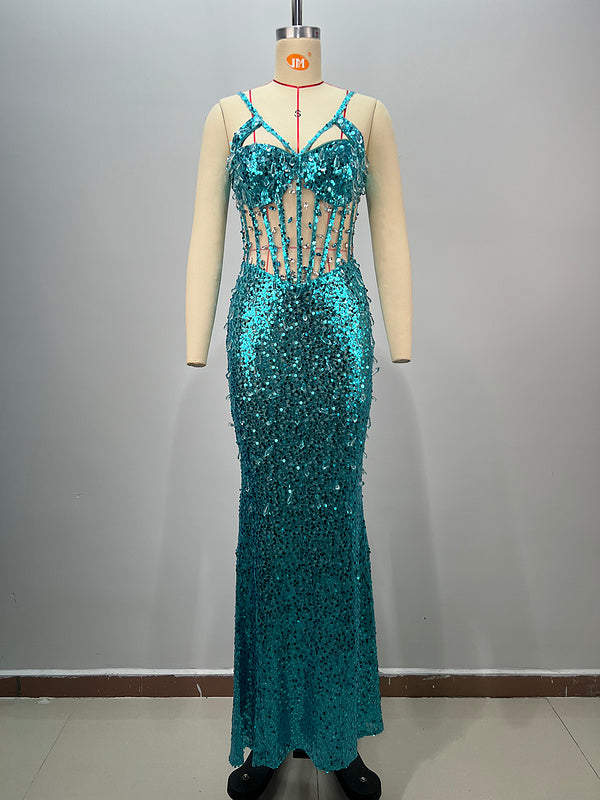 Aqua Dazzle Crystal Gown