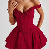 Crimson Ruffle Corset Mini Dress