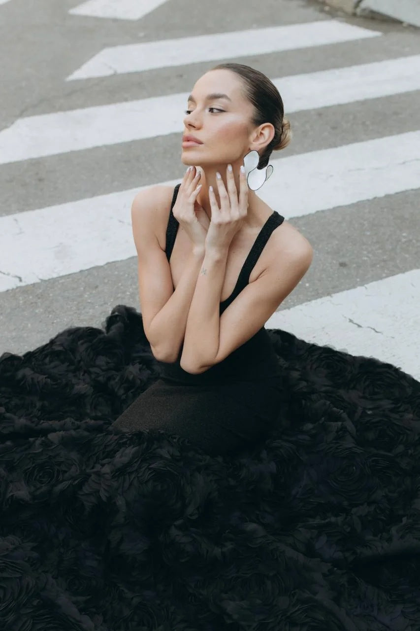 Noir Rosette Mermaid Gown