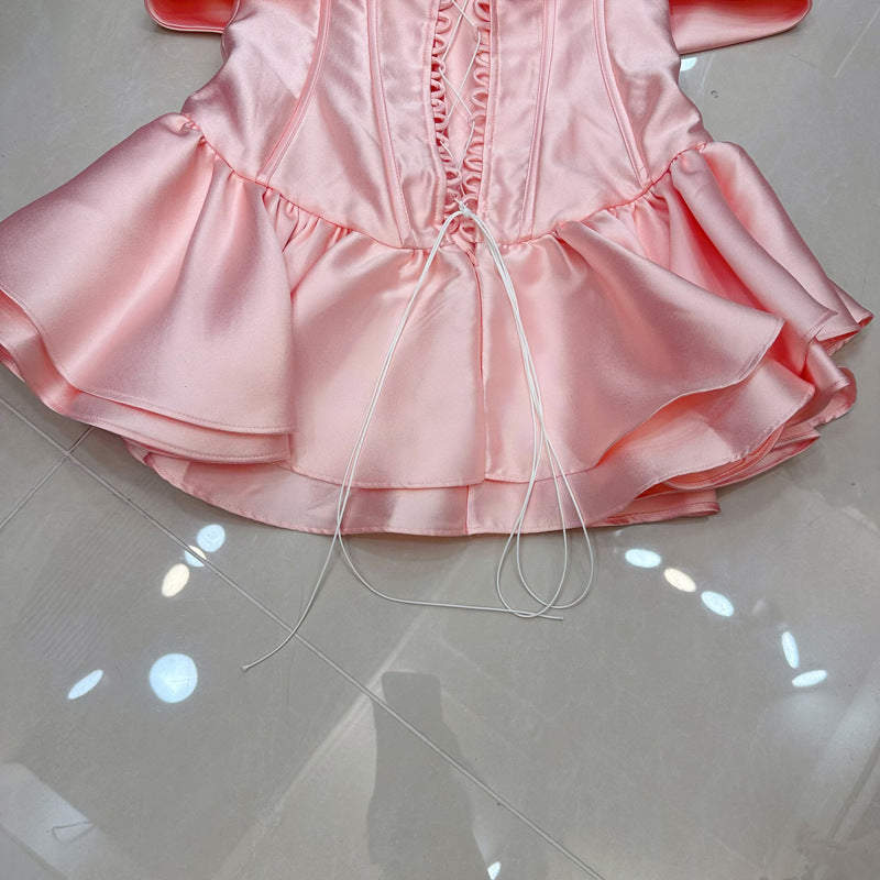 Rosé Ruffle Corset Mini Dress
