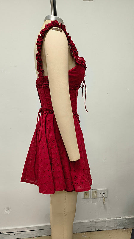 Crimson Ruffle Corset Mini Dress