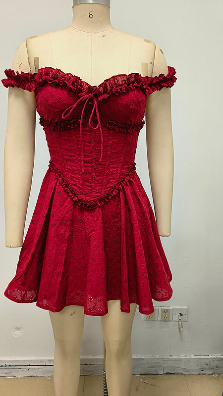 Crimson Ruffle Corset Mini Dress