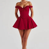 Crimson Ruffle Corset Mini Dress