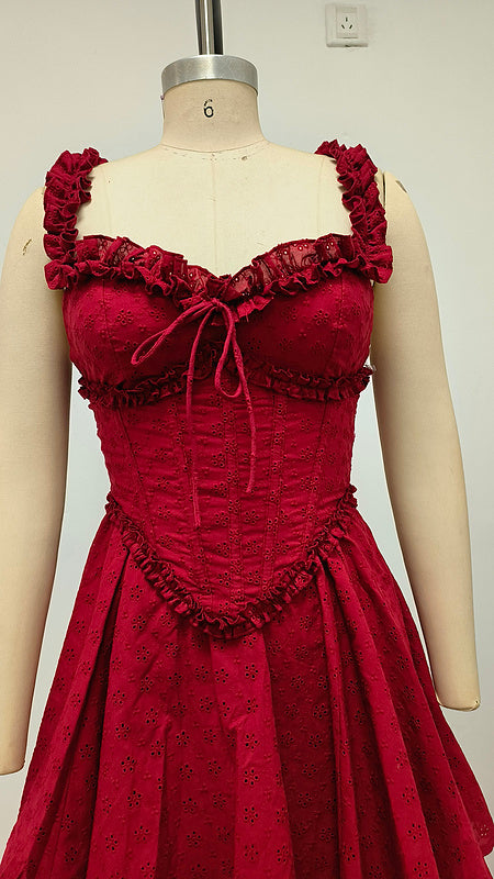 Crimson Ruffle Corset Mini Dress