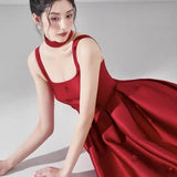 Red Satin Midi Dress