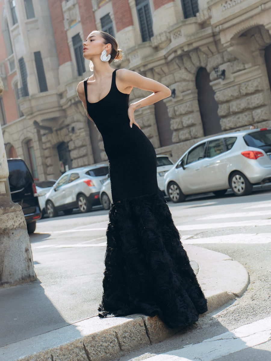 Noir Rosette Mermaid Gown