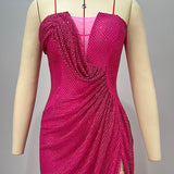 Fuchsia Flame Draped Slit Gown