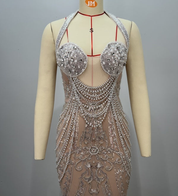 Beaded Nude Gown