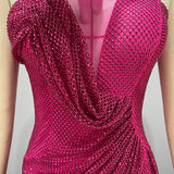 Fuchsia Flame Draped Slit Gown