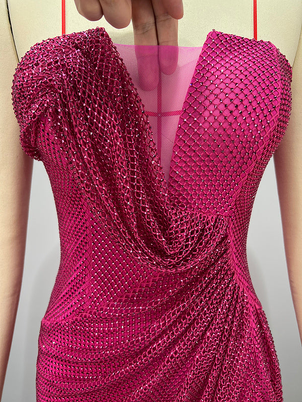 Fuchsia Flame Draped Slit Gown