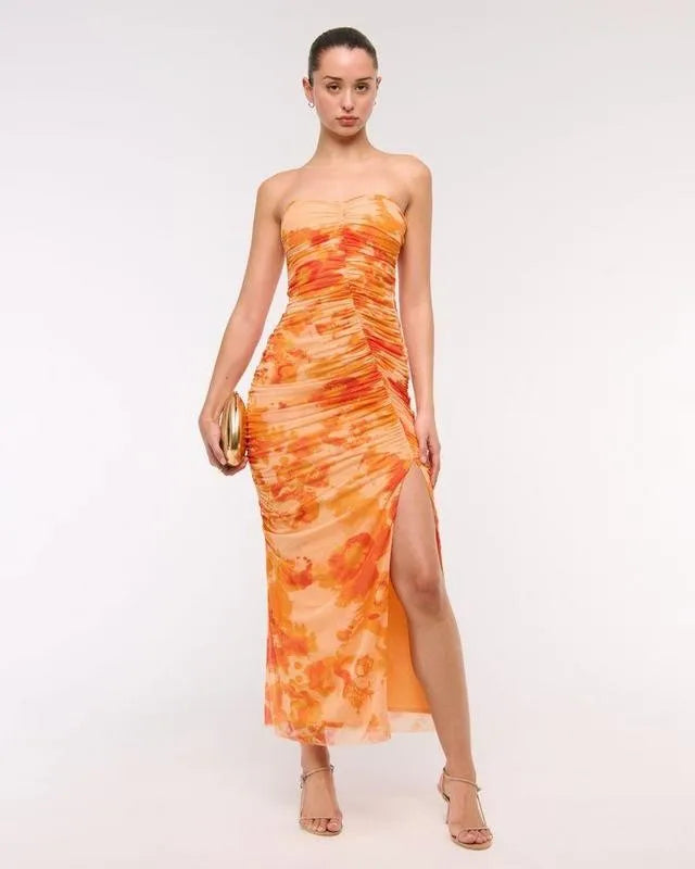Clementine Ruched Strapless Midi