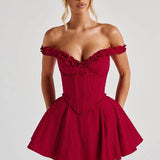 Crimson Ruffle Corset Mini Dress