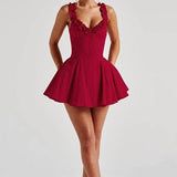 Crimson Ruffle Corset Mini Dress