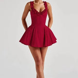 Crimson Ruffle Corset Mini Dress