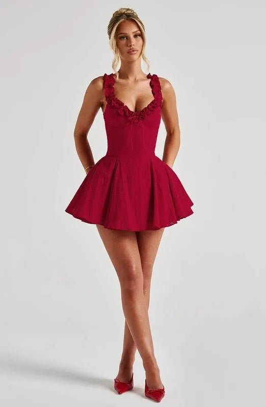 Crimson Ruffle Corset Mini Dress