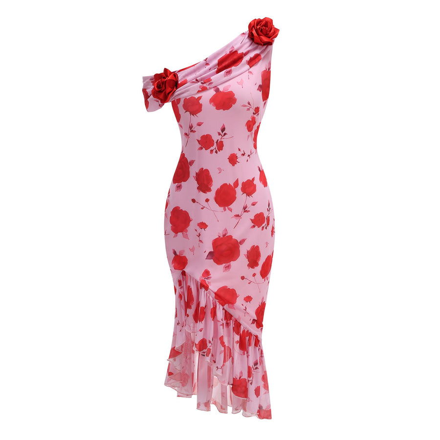 Rosé Bloom Ruffle Dress