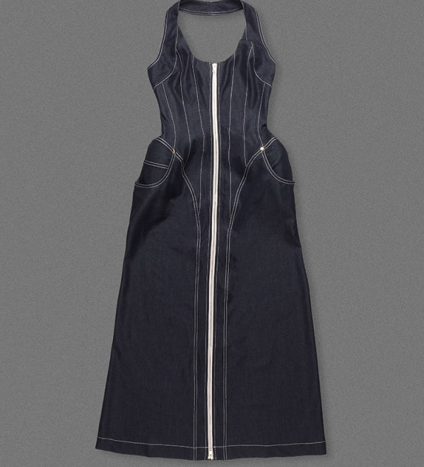 Denim Zip Maxi Dress