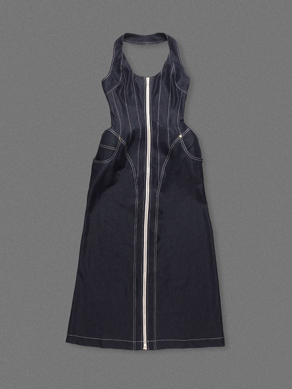 Denim Zip Maxi Dress