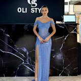 Blue Off-Shoulder Gown