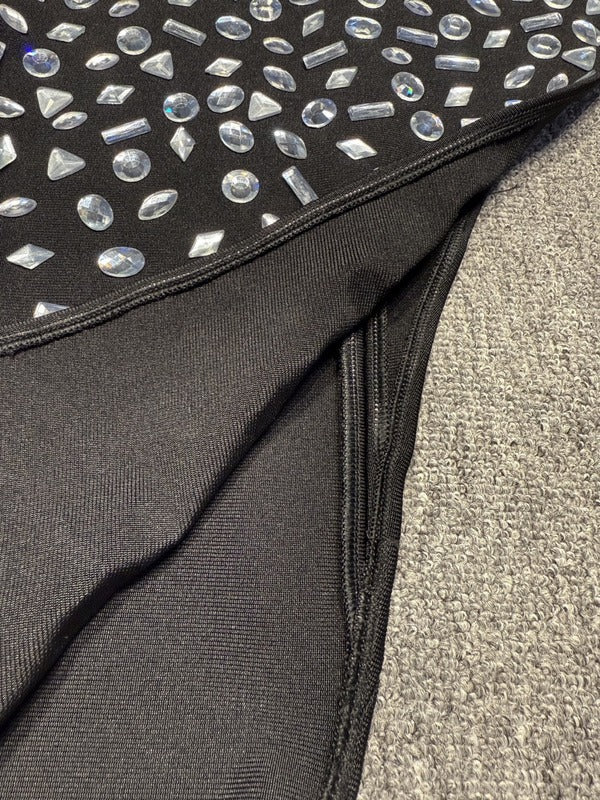 Black Crystal Embellished Halter Gown