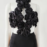 Black Floral AppliquÃ© Halter Gown