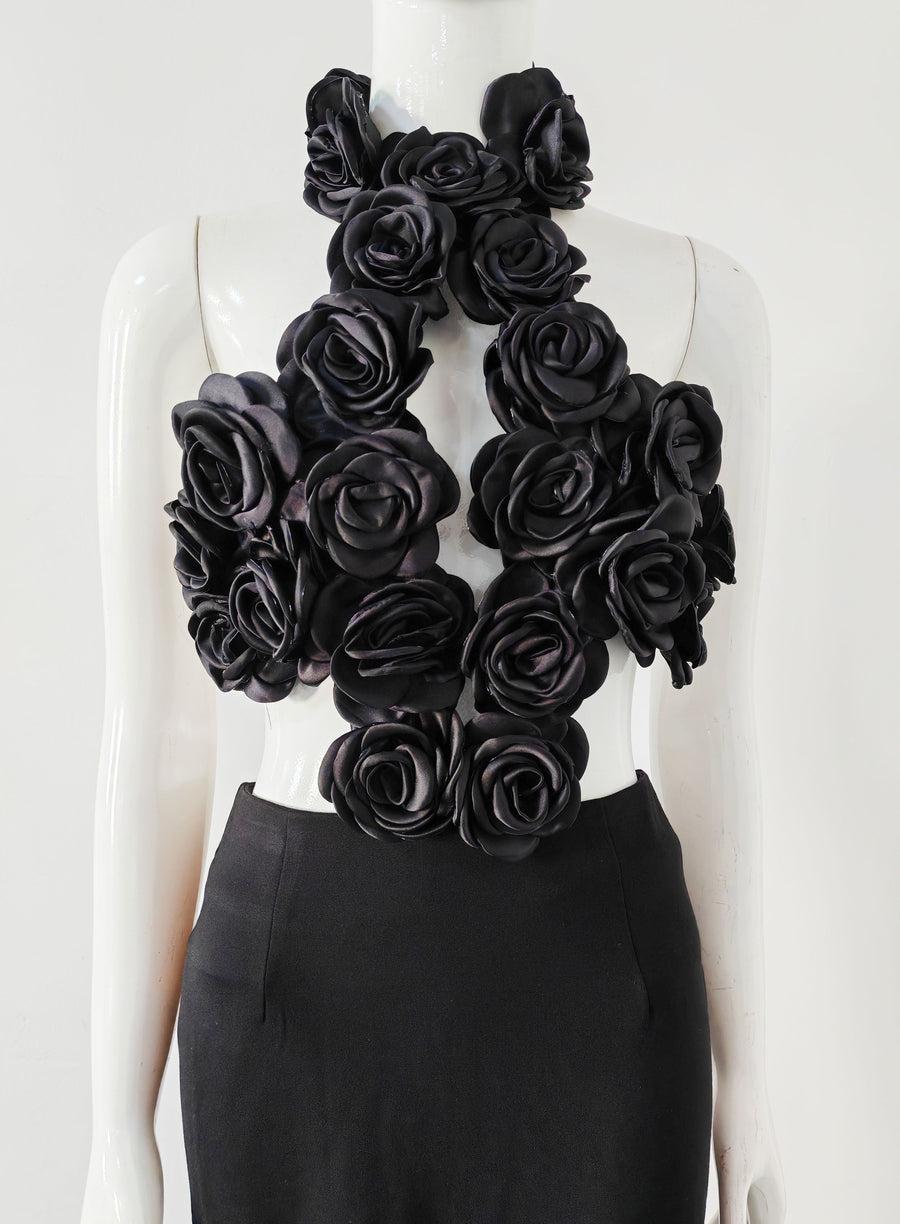Black Floral AppliquÃ© Halter Gown