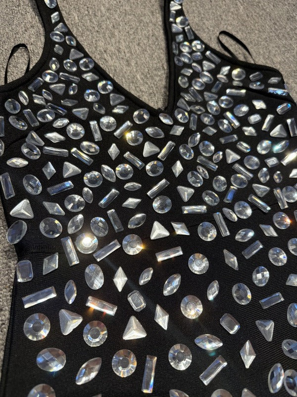 Black Crystal Embellished Halter Gown