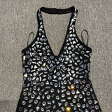Black Crystal Embellished Halter Gown