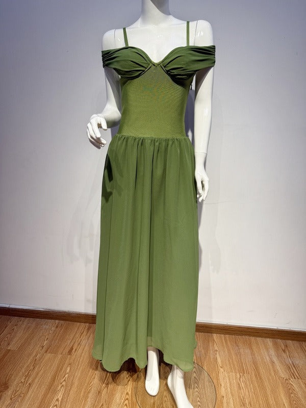 Emerald Green Off-Shoulder Maxi Dress