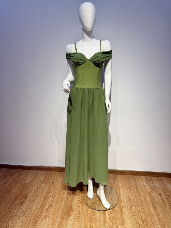 Emerald Green Off-Shoulder Maxi Dress
