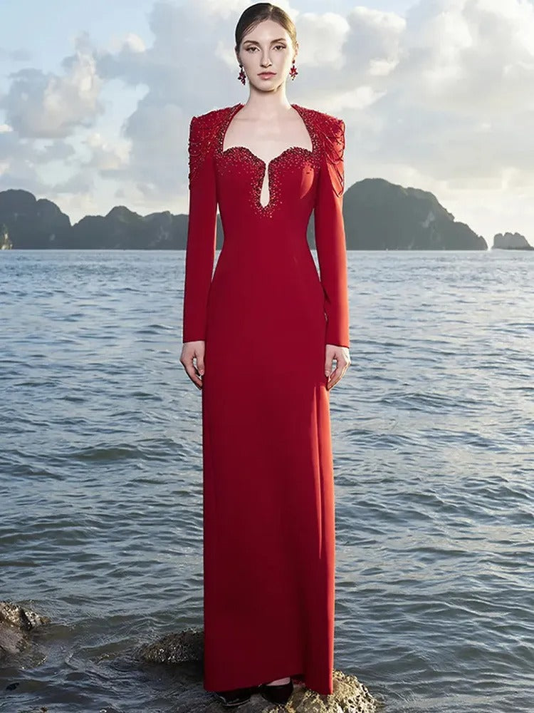 Crimson Embellished Long Gown