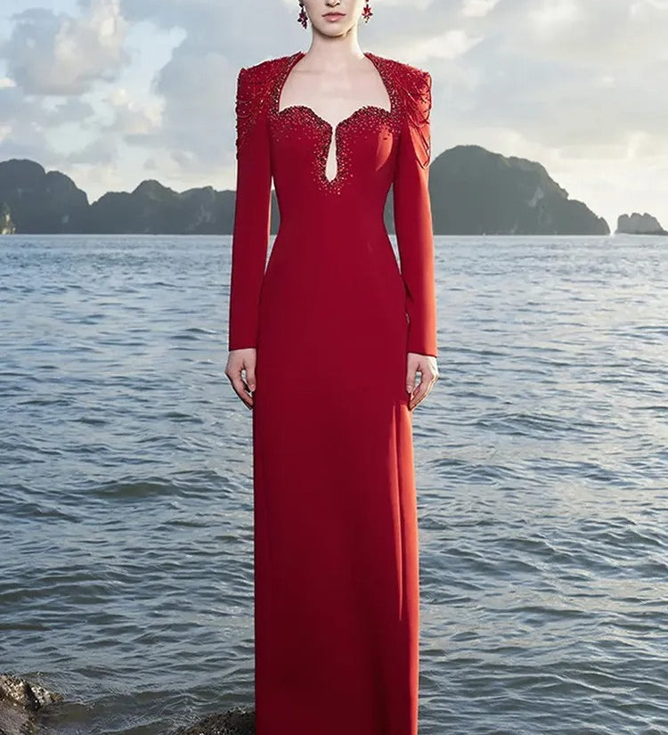 Crimson Embellished Long Gown