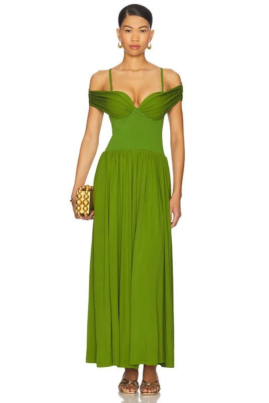 Emerald Green Off-Shoulder Maxi Dress