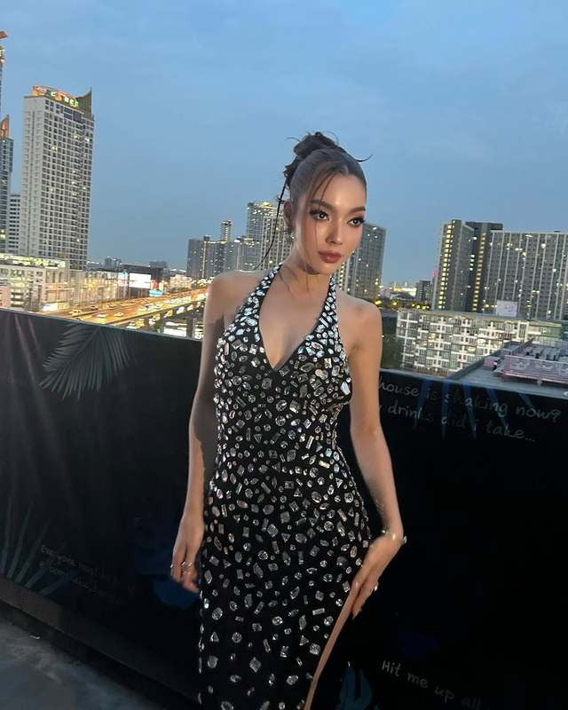 Black Crystal Embellished Halter Gown