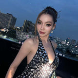 Black Crystal Embellished Halter Gown