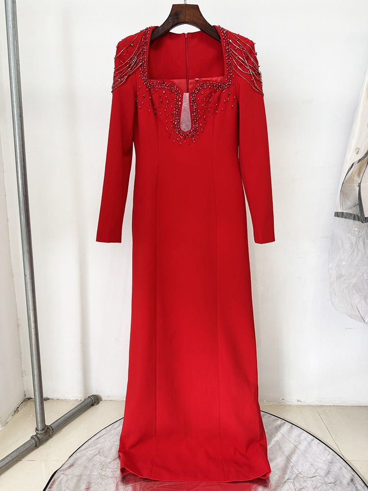 Crimson Embellished Long Gown
