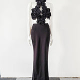Black Floral AppliquÃ© Halter Gown